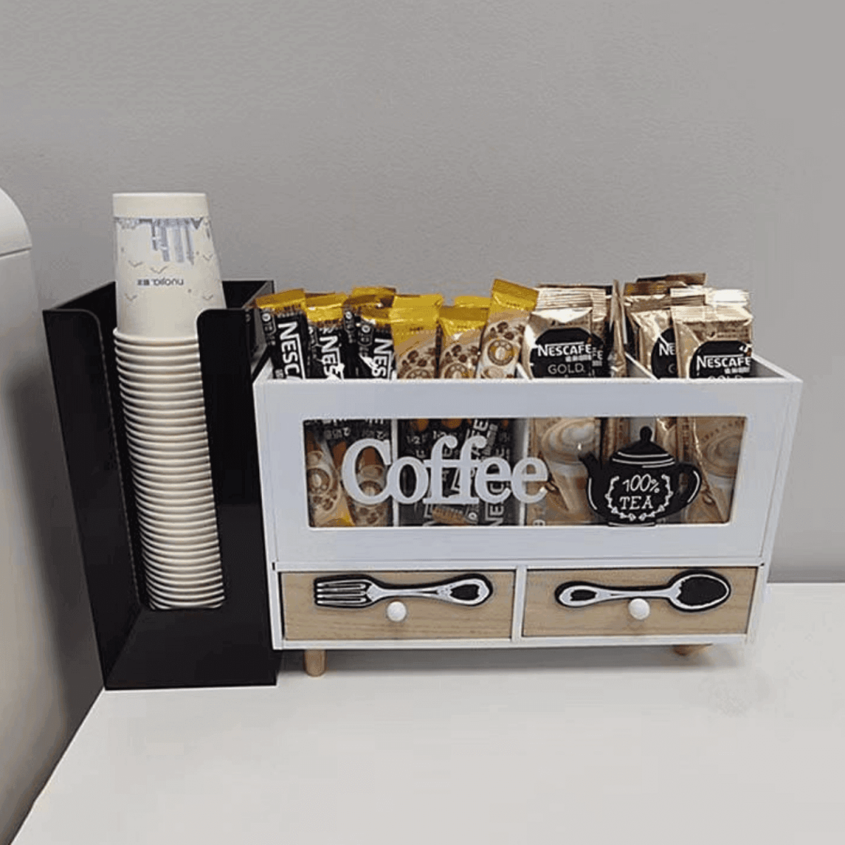 Caja De Te 4 Divisiones Con Cajones Estacion De Café Oficina - Fliperex