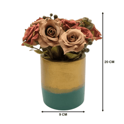 Planta Artificial Macetero Dorado Con Rosas Decorativas - Fliperex