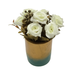 Planta Artificial Macetero Dorado Con Rosas Decorativas - Fliperex