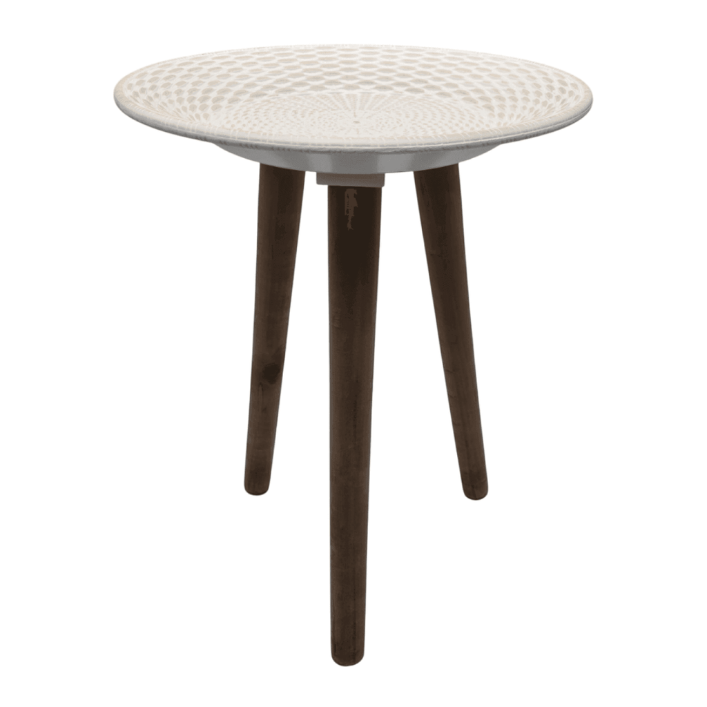 Mesa De Centro Redonda Blanca Mesa Lateral Auxiliar Living - Fliperex