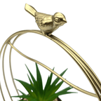 Figura Decorativa Candelabro Pajarito Dorado Con Mini Planta - Fliperex