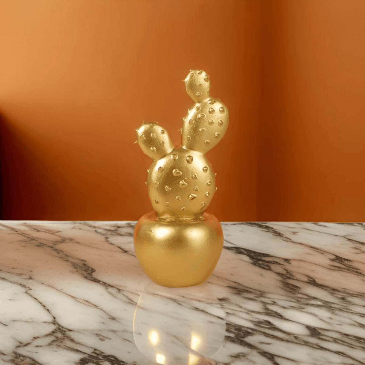 Adorno Cactus De Resina Dorado Decoracion Mesa Oficina D1 - Fliperex