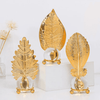 Set 2 Hojas Dorada Con Bola De Cristal Adorno Elegante Mesa - Fliperex