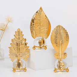 Set 2 Hojas Dorada Con Bola De Cristal Adorno Elegante Mesa - Fliperex