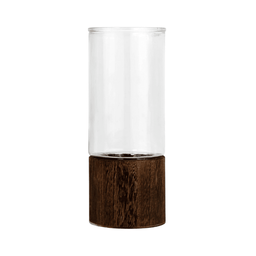 Florero Decorativo De Vidrio Cristal Liso Base de Madera - Fliperex