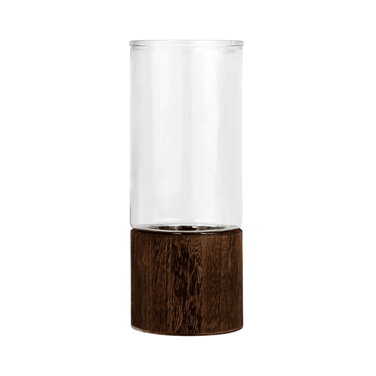 Florero Decorativo De Vidrio Cristal Liso Base de Madera - Fliperex