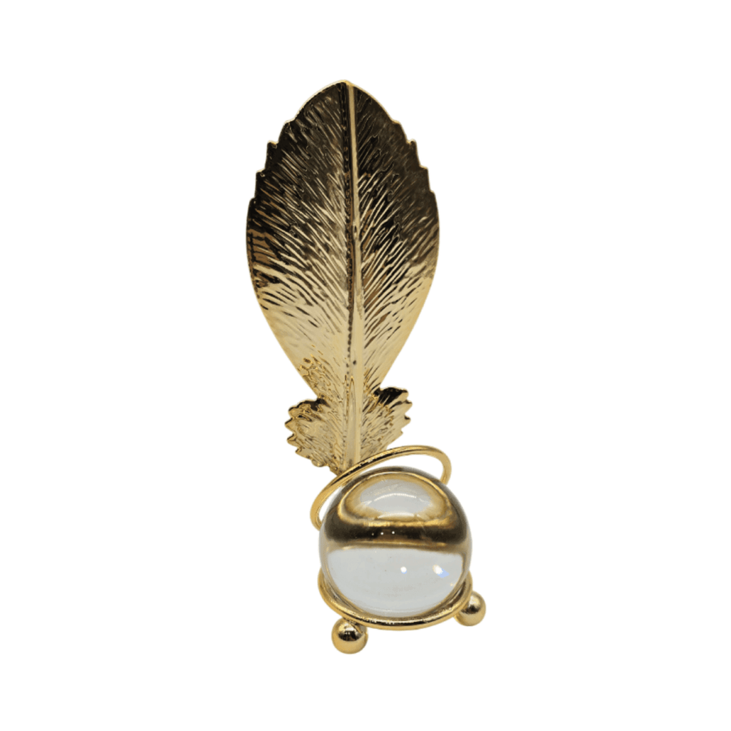 Set 2 Hojas Dorada Con Bola De Cristal Adorno Elegante Mesa - Fliperex