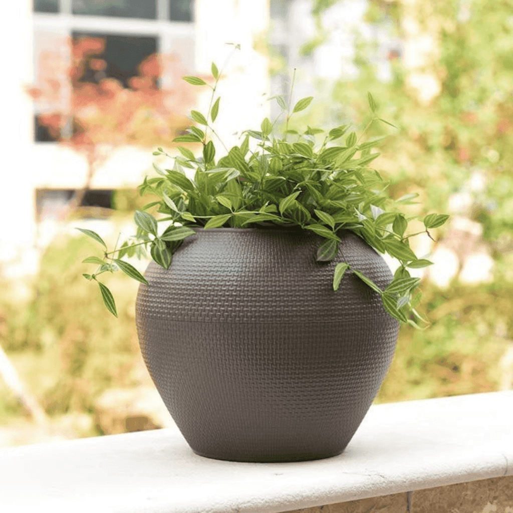 Set 2 Maceteros Plastico Redondo Ovalado Moderno Textura L - Fliperex