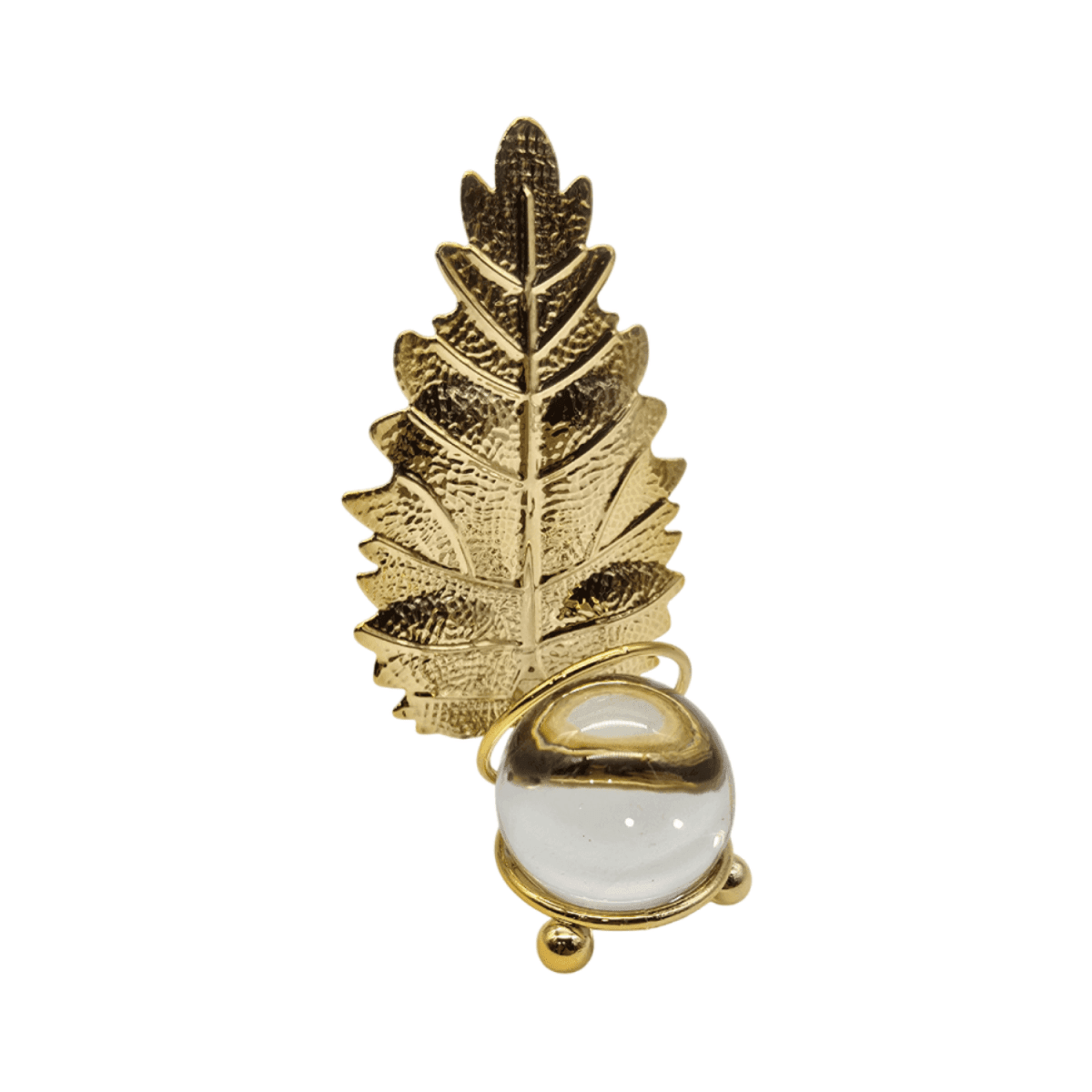 Set 2 Hojas Dorada Con Bola De Cristal Adorno Elegante Mesa - Fliperex