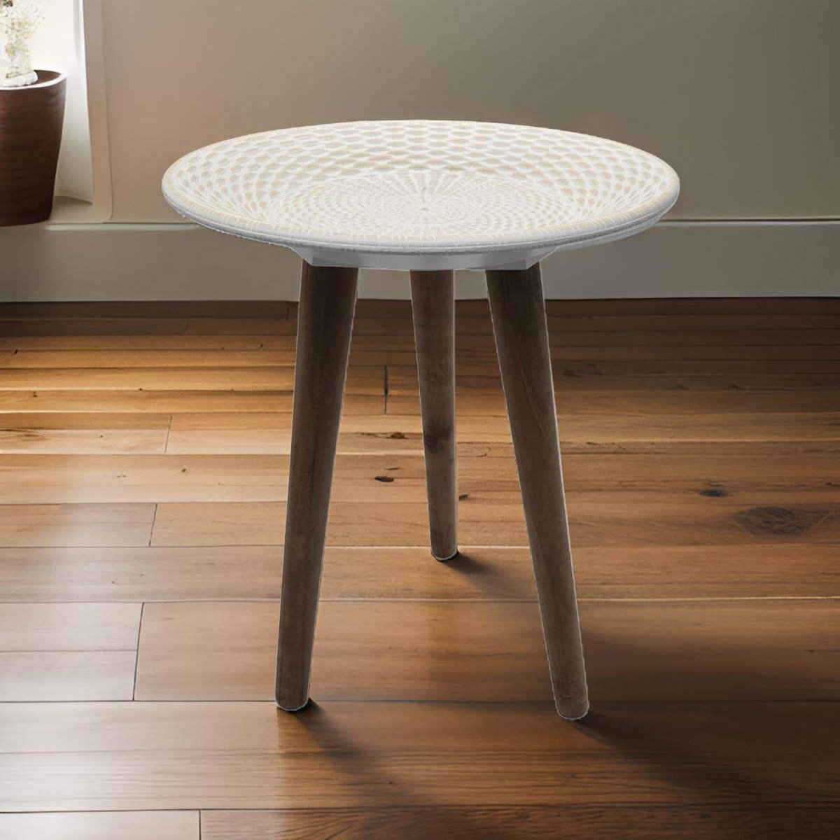 Mesa De Centro Redonda Blanca Mesa Lateral Auxiliar Living - Fliperex