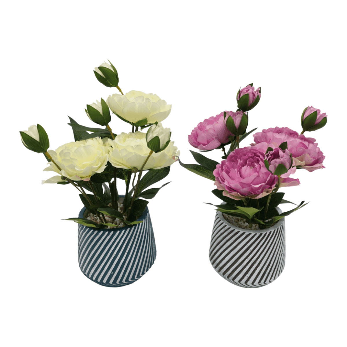 Planta Artificial Macetero a Rayas Con Rosas Decorativas - Fliperex