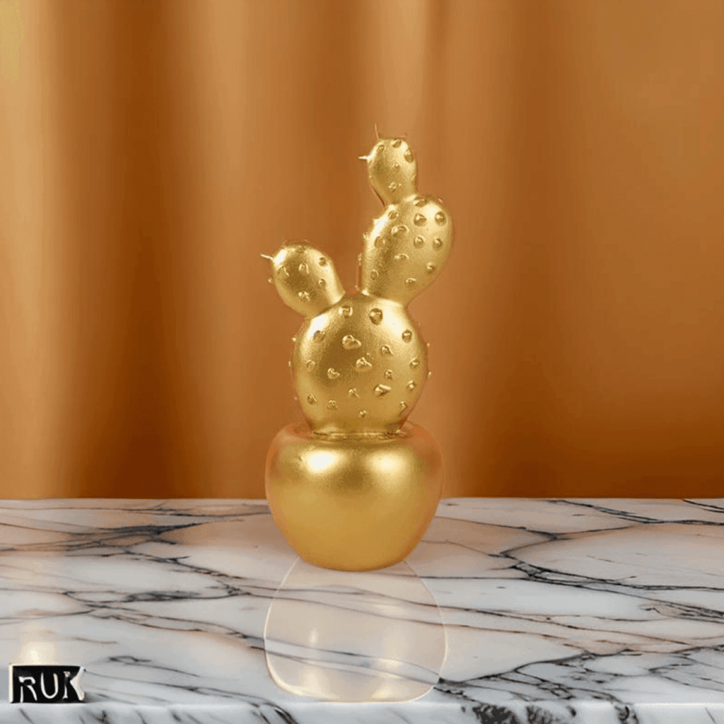 Adorno Cactus De Resina Dorado Decoracion Mesa Oficina D1 - Fliperex