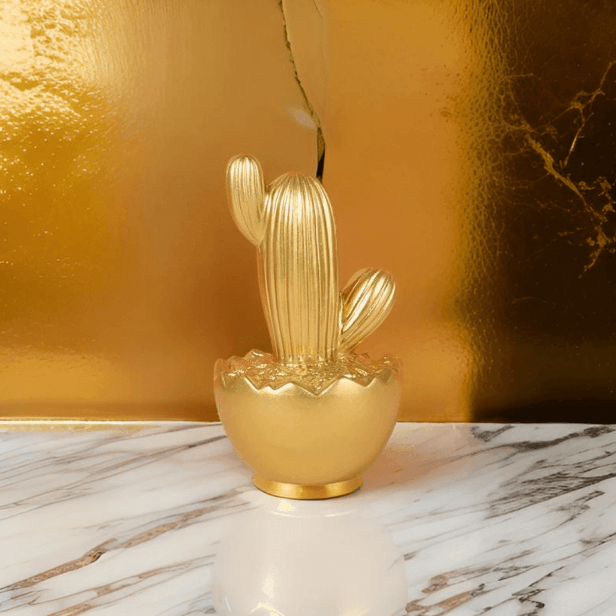 Adorno Cactus De Resina Dorado Decoracion Mesa Oficina D3 - Fliperex