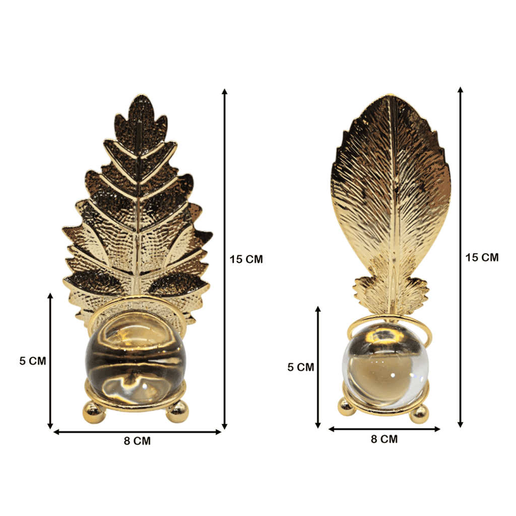 Set 2 Hojas Dorada Con Bola De Cristal Adorno Elegante Mesa - Fliperex