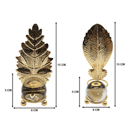 Set 2 Hojas Dorada Con Bola De Cristal Adorno Elegante Mesa - Fliperex
