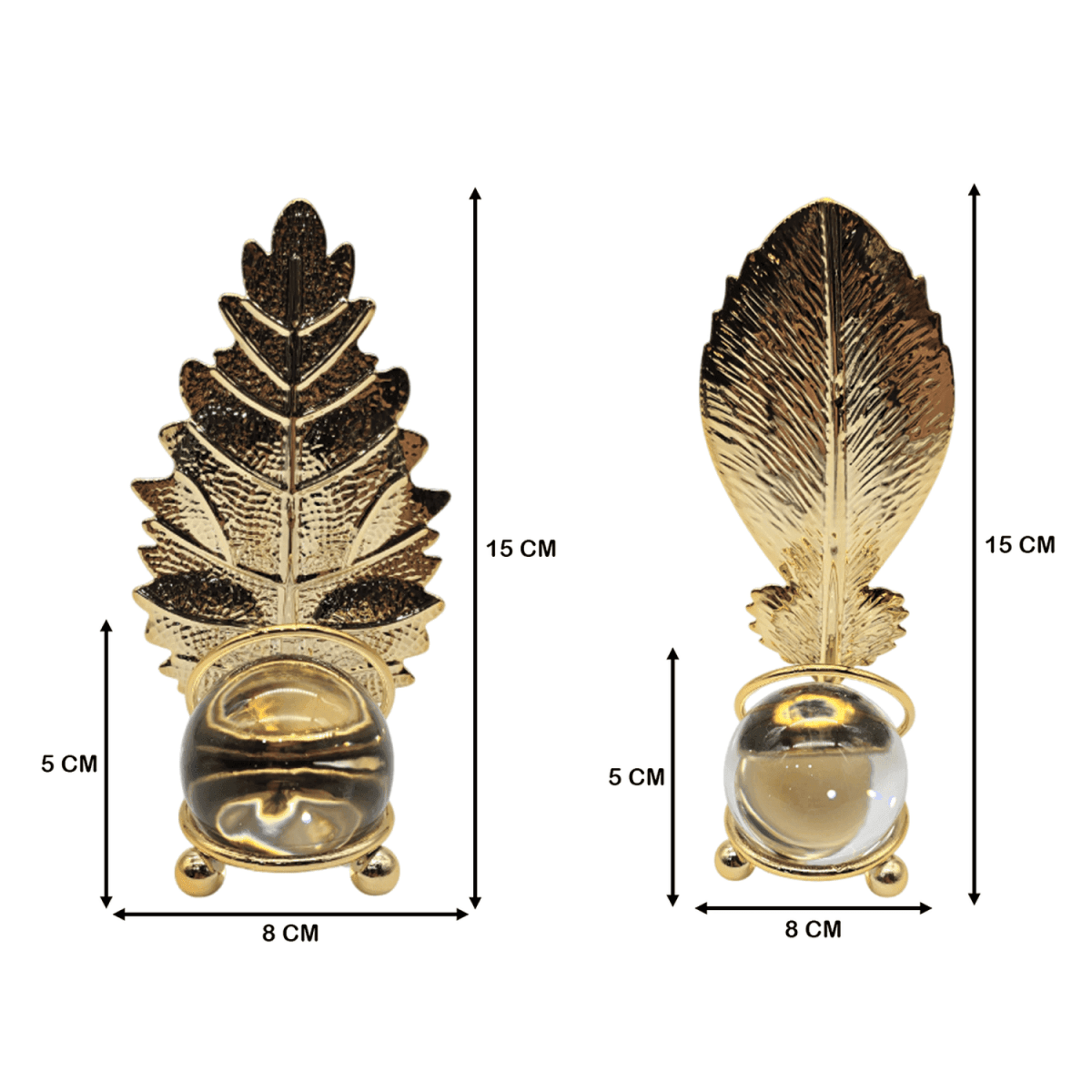 Set 2 Hojas Dorada Con Bola De Cristal Adorno Elegante Mesa - Fliperex