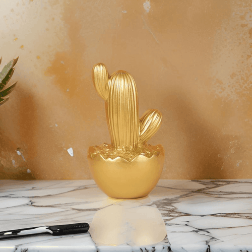 Adorno Cactus De Resina Dorado Decoracion Mesa Oficina D3 - Fliperex