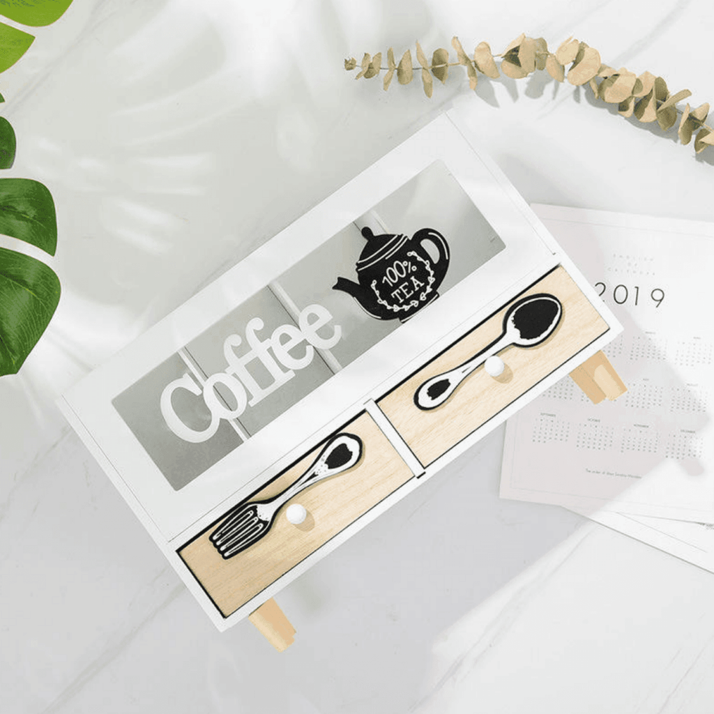 Caja De Te 4 Divisiones Con Cajones Estacion De Café Oficina - Fliperex