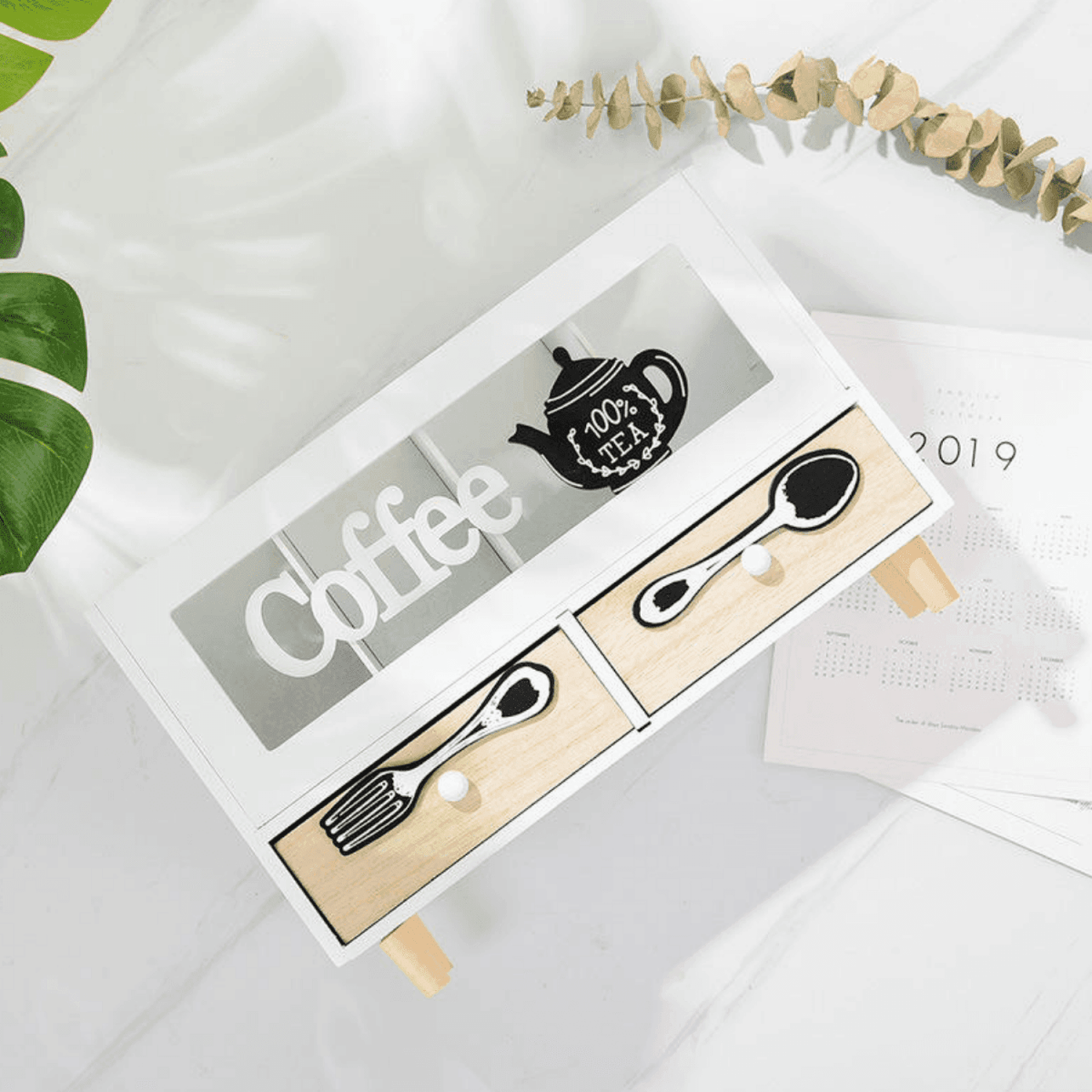 Caja De Te 4 Divisiones Con Cajones Estacion De Café Oficina - Fliperex