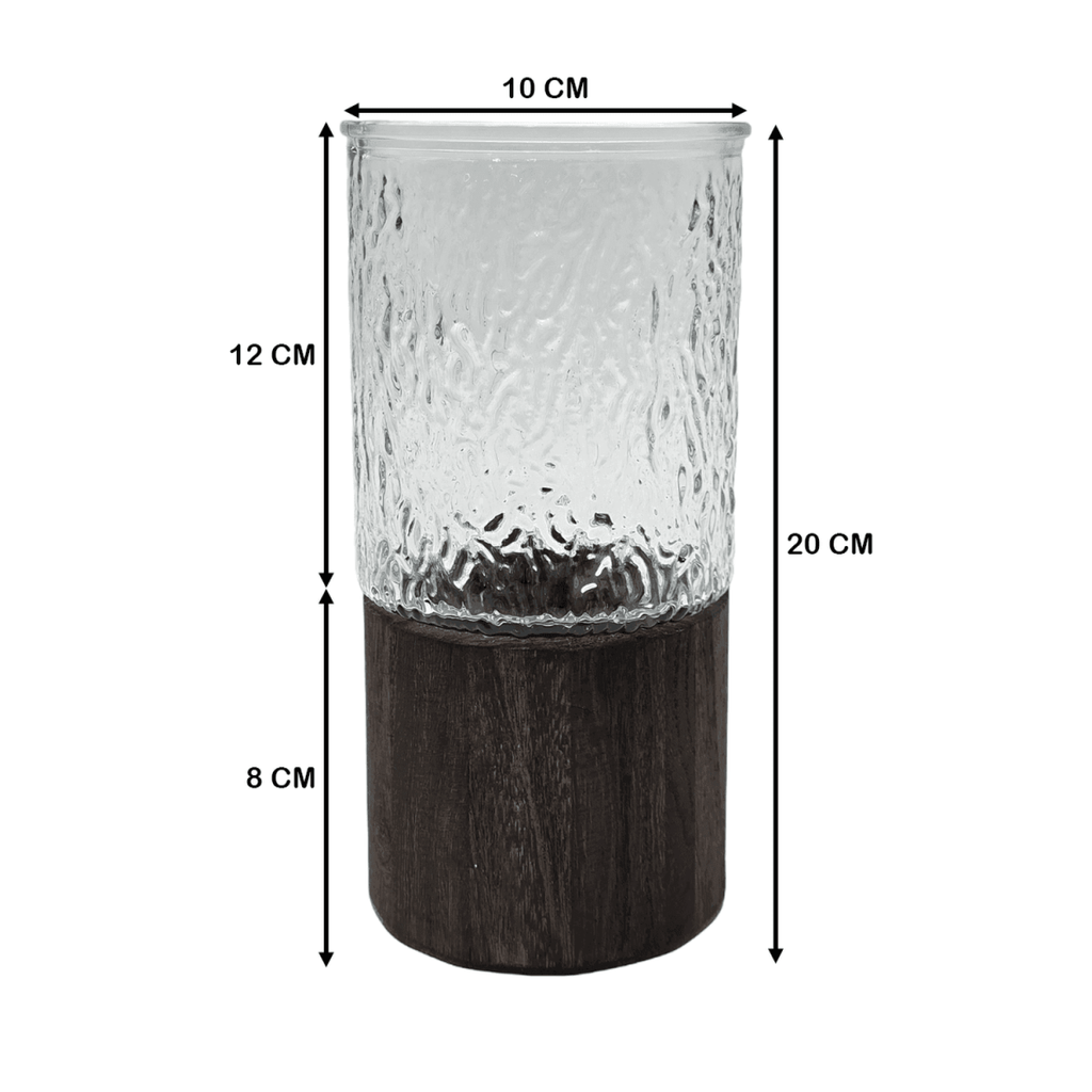 Florero Decorativo De Vidrio Cristal Con Diseño Base Madera - Fliperex