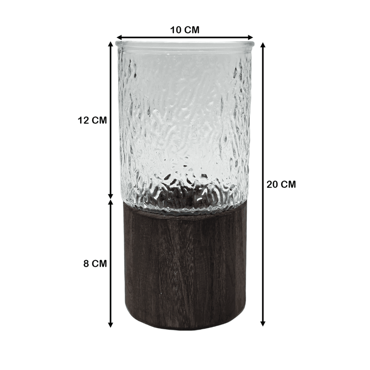 Florero Decorativo De Vidrio Cristal Con Diseño Base Madera - Fliperex