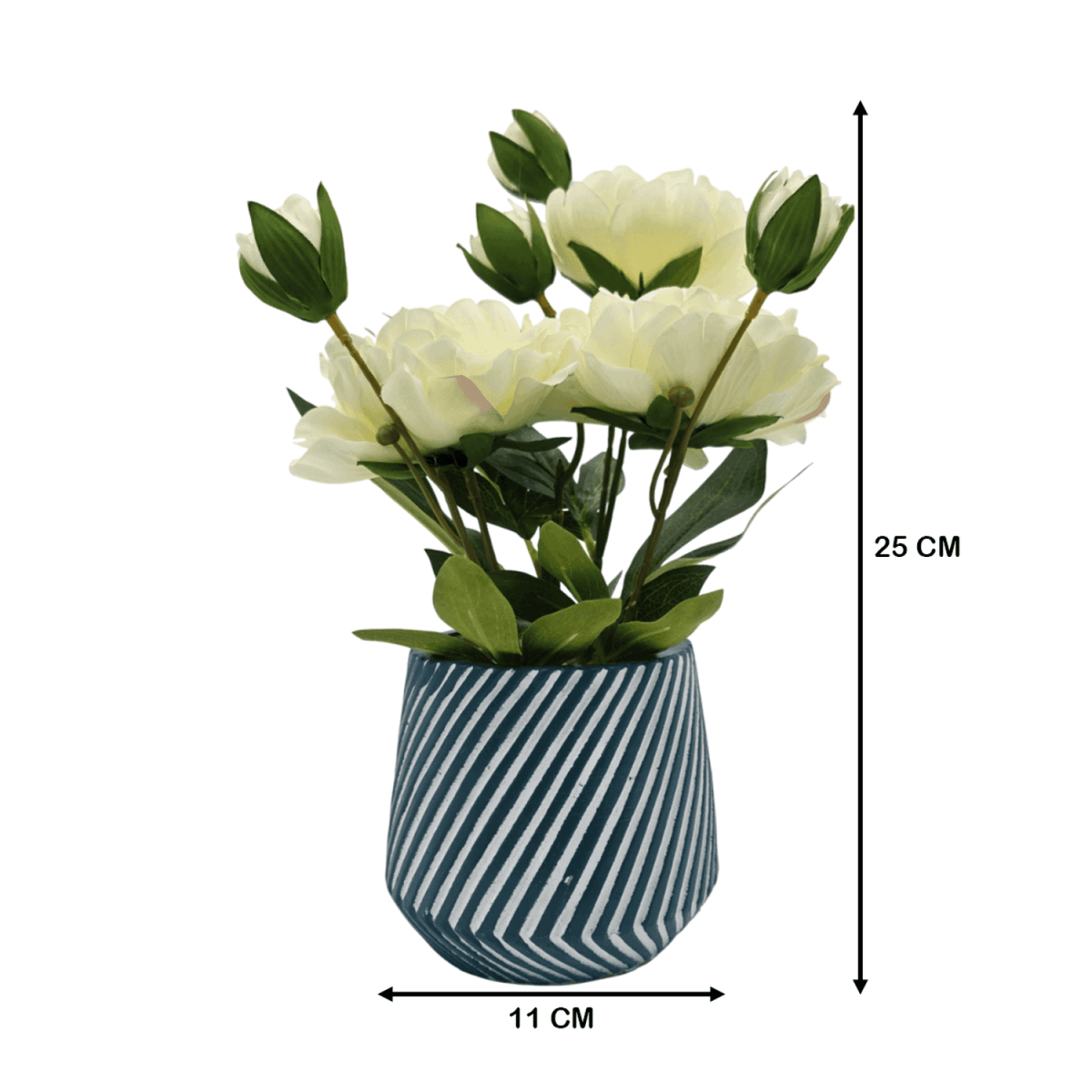 Planta Artificial Macetero a Rayas Con Rosas Decorativas - Fliperex
