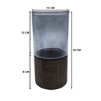 Florero Decorativo De Vidrio Liso Tonos Gris Con Base Madera - Fliperex