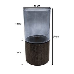 Florero Decorativo De Vidrio Liso Tonos Gris Con Base Madera - Fliperex