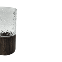 Florero Decorativo De Vidrio Cristal Con Diseño Base Madera - Fliperex