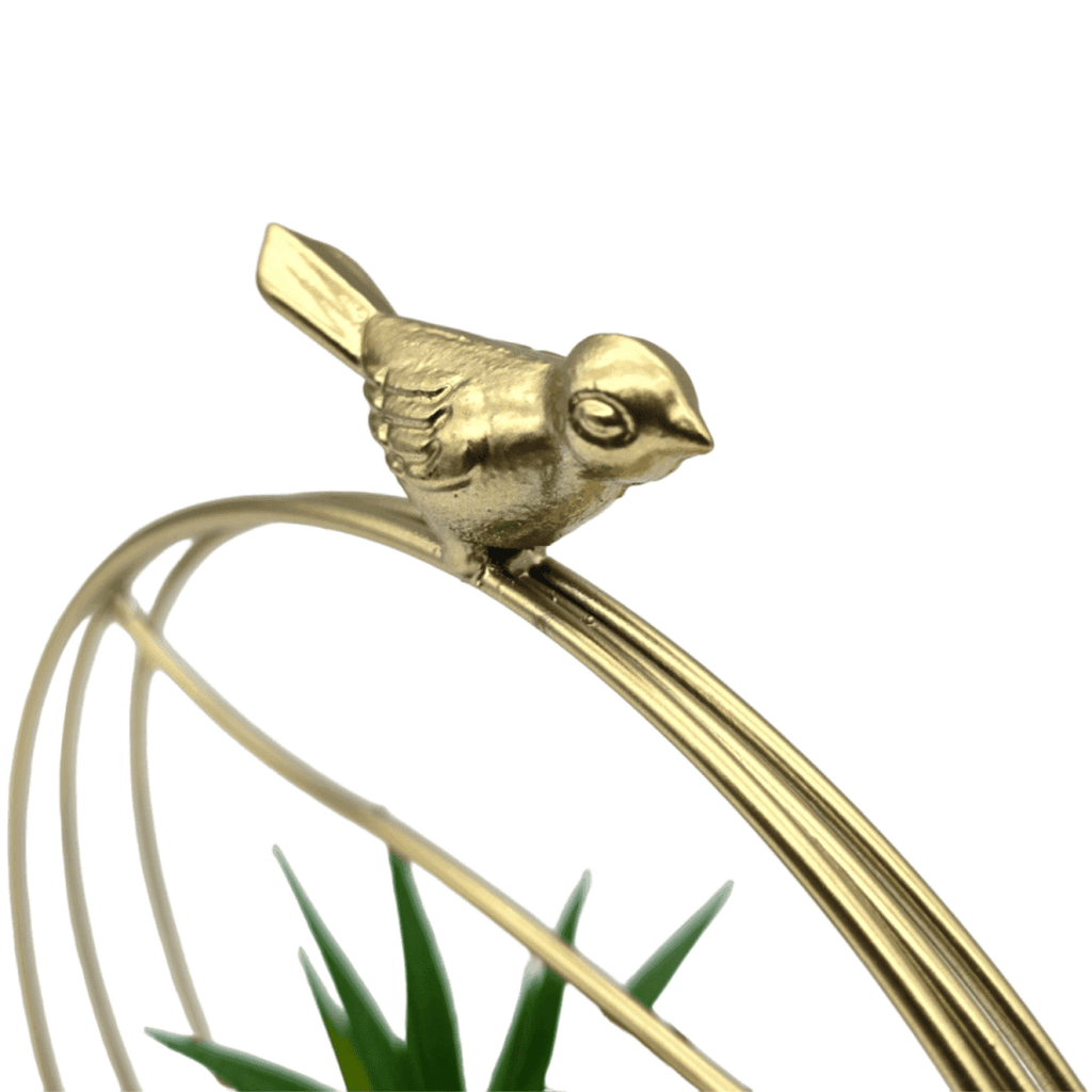 Figura Decorativa Candelabro Pajarito Dorado Con Mini Planta - Fliperex
