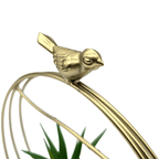 Figura Decorativa Candelabro Pajarito Dorado Con Mini Planta - Fliperex