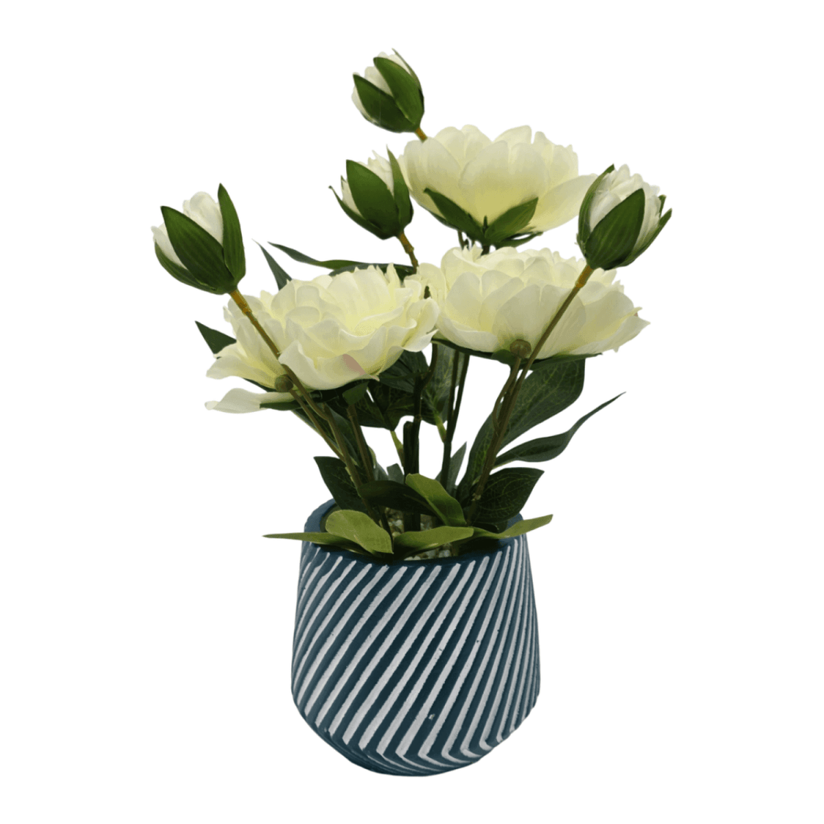 Planta Artificial Macetero a Rayas Con Rosas Decorativas - Fliperex