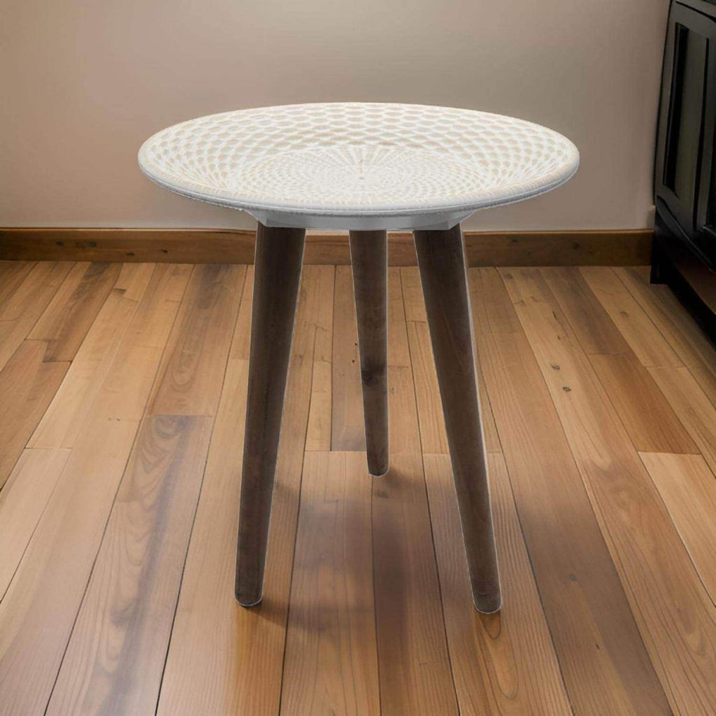 Mesa De Centro Redonda Blanca Mesa Lateral Auxiliar Living - Fliperex