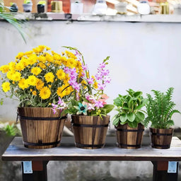 Macetero De Madera Tipo Barril Para Jardin Terraza Planta M
