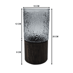 Florero Decorativo De Vidrio Oscuro Diseño Base de Madera - Fliperex