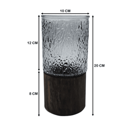 Florero Decorativo De Vidrio Oscuro Diseño Base de Madera - Fliperex
