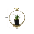 Figura Decorativa Candelabro Pajarito Dorado Con Mini Planta - Fliperex