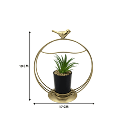 Figura Decorativa Candelabro Pajarito Dorado Con Mini Planta - Fliperex