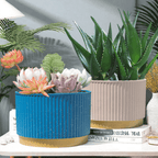 Macetero Plastico Redondo Bajo Premium Verde Base Dorado - Fliperex