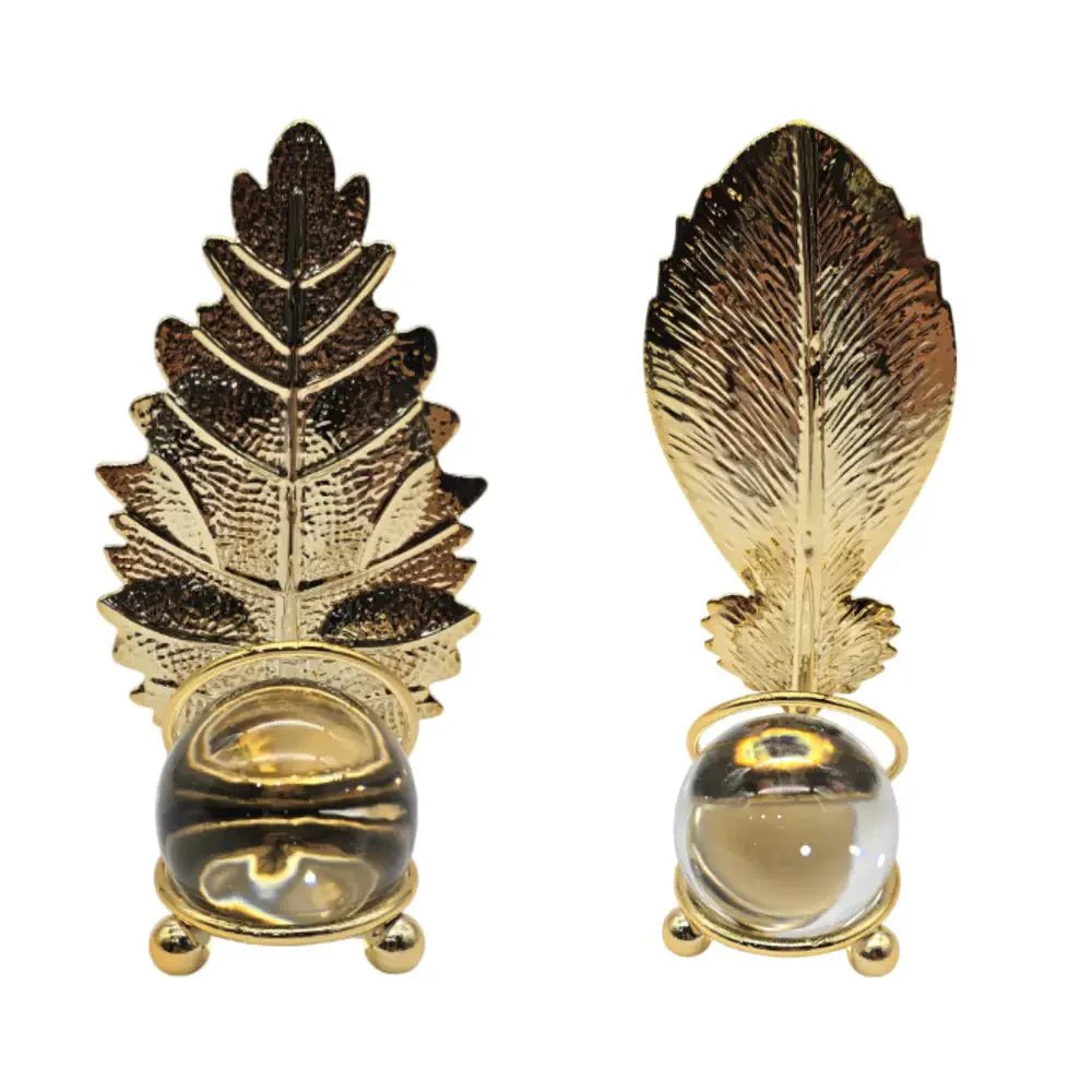 Set 2 Hojas Dorada Con Bola De Cristal Adorno Elegante Mesa - Fliperex