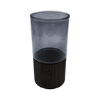 Florero Decorativo De Vidrio Liso Tonos Gris Con Base Madera - Fliperex