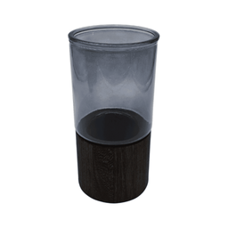 Florero Decorativo De Vidrio Liso Tonos Gris Con Base Madera - Fliperex
