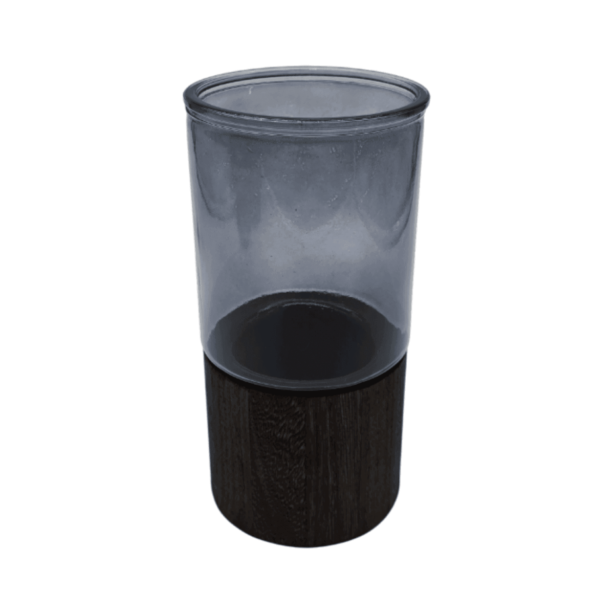 Florero Decorativo De Vidrio Liso Tonos Gris Con Base Madera - Fliperex
