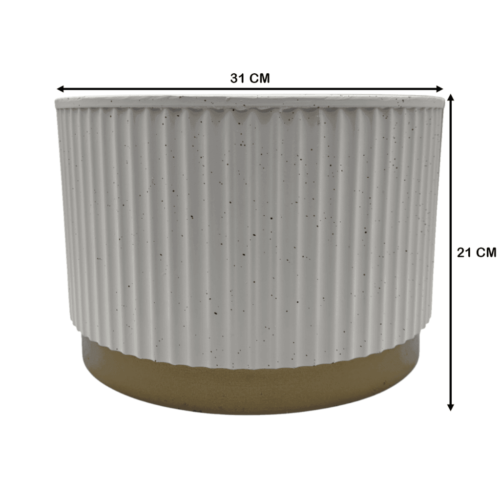 Macetero Plastico Redondo Bajo Premium Blanco Base Dorado - Fliperex