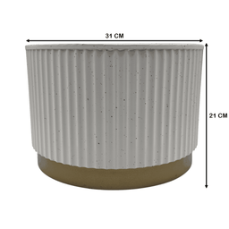 Macetero Plastico Redondo Bajo Premium Blanco Base Dorado - Fliperex