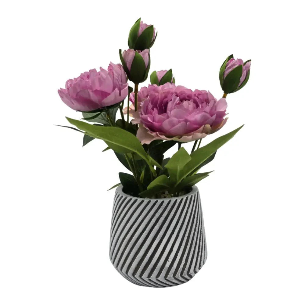 Planta Artificial Macetero a Rayas Con Rosas Decorativas - Fliperex