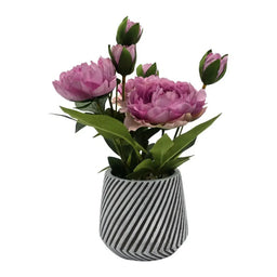 Planta Artificial Macetero a Rayas Con Rosas Decorativas - Fliperex