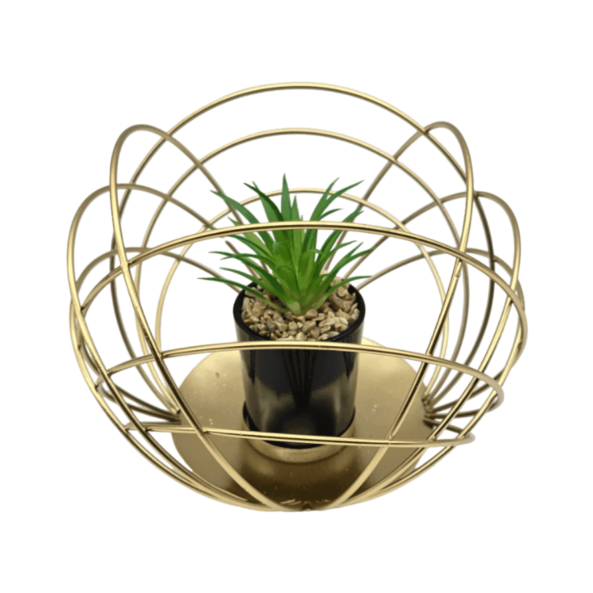 Figura Decorativa Candelabro Esfera Dorada Con Mini Planta - Fliperex