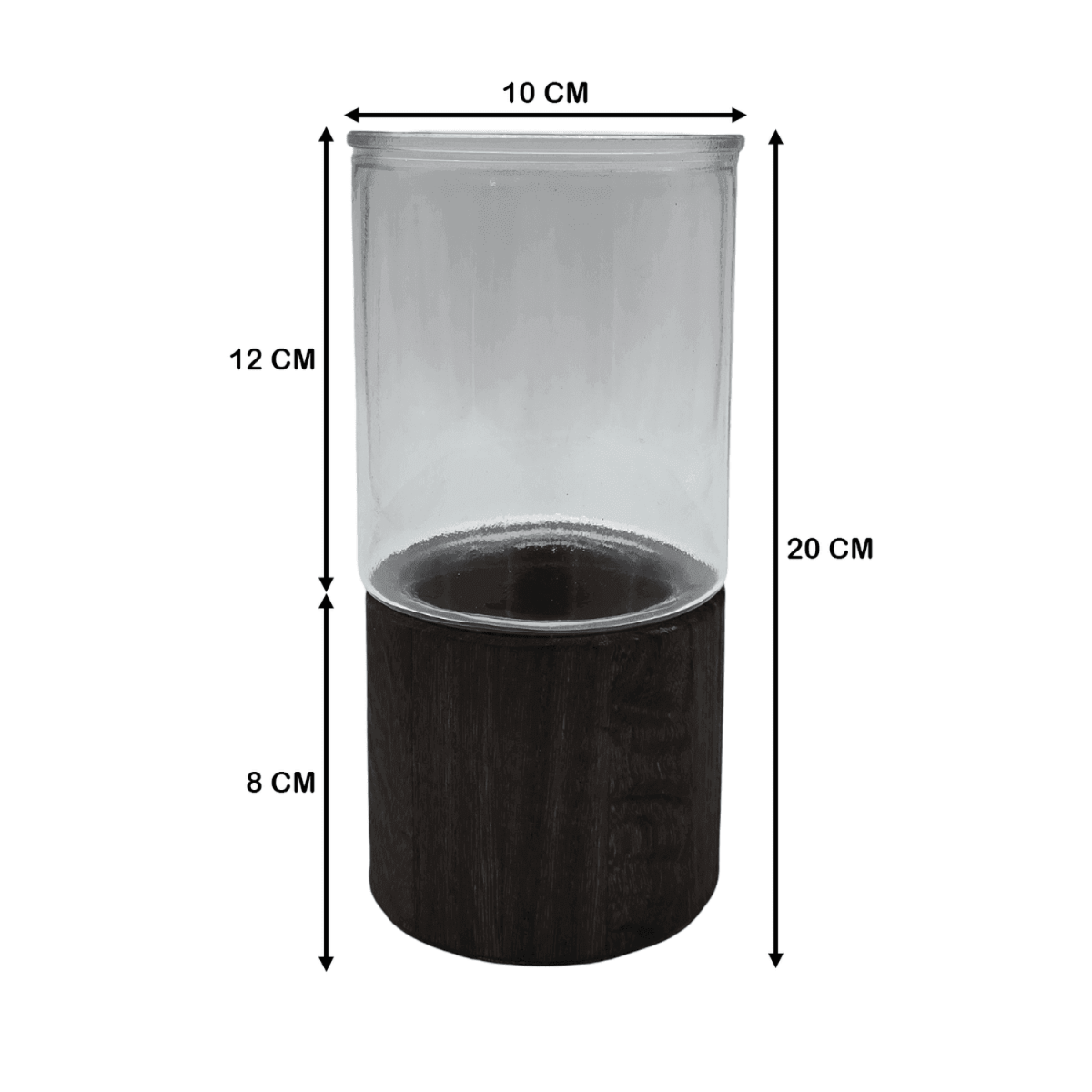 Florero Decorativo De Vidrio Cristal Liso Base de Madera - Fliperex