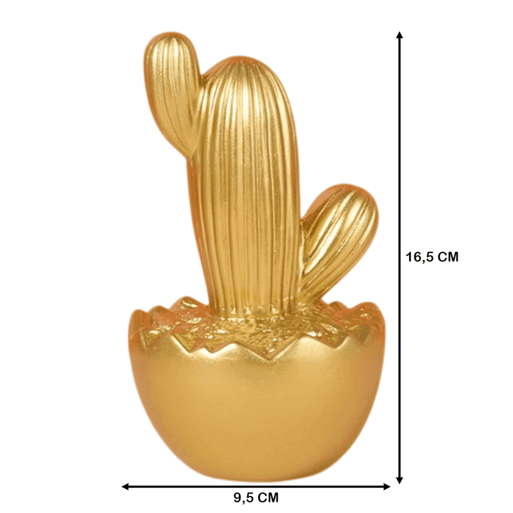Adorno Cactus De Resina Dorado Decoracion Mesa Oficina D3 - Fliperex